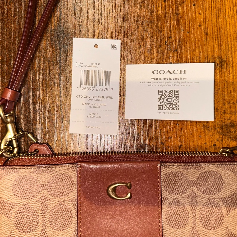 Coach Signature Brown and Tan Wristlet - Picture 5 of 7